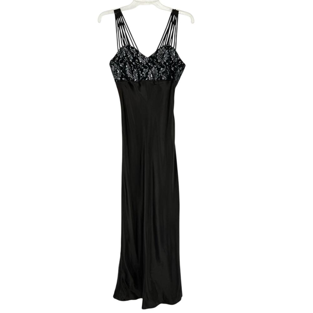 Vintage 90s All That Jazz Whimsigoth Glam Lace Satin Formal Gown Black Size 5/6